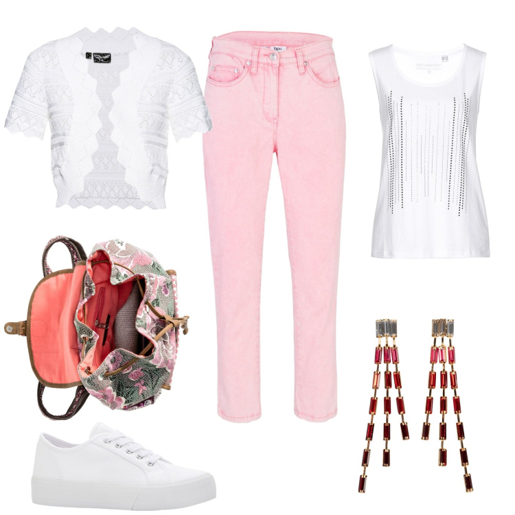 Outfit donna - Total look #1897145. Abbinamento con pantaloni, orecchini, sneakers, top, blazer, zaini.