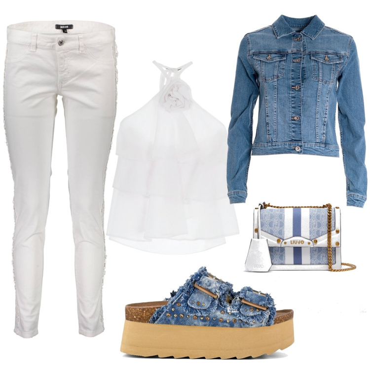 Outfit donna - Accessorio. Stile Casual per Tutti i giorni. look ideale per Petite. Abbinamento con giacche, top, zeppe, borse a tracolla, pantaloni.