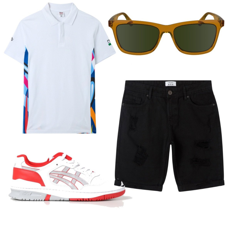 Outfit uomo - Total look #1897295. Stile Trendy per Tutti i giorni. Abbinamento con bermuda, polo, occhiali da sole, sneakers.