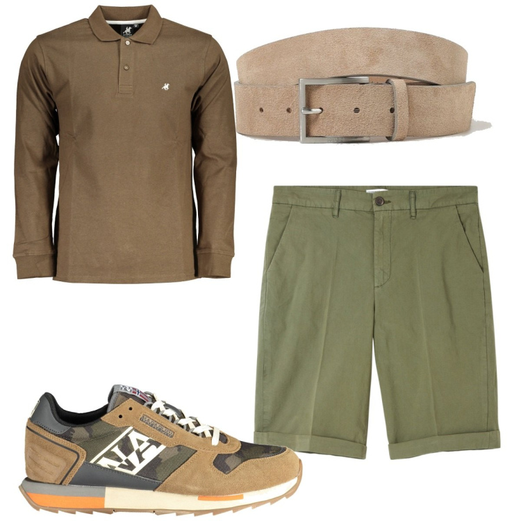Outfit uomo - Total look #1897301. Stile Casual per Tutti i giorni. Abbinamento con bermuda, polo, cinture, scarpe sportive.