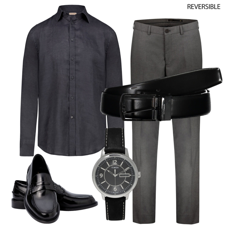 Outfit uomo - La cintura. Stile Business/Elegante per Ufficio. Abbinamento con orologi, pantaloni, camicie, scarpe stringate, cinture.