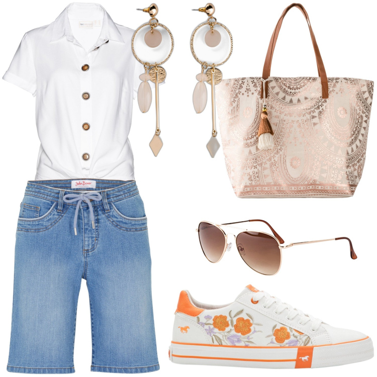 Outfit donna - Bonprix Sprint. Stile Basic per Tutti i giorni. Abbinamento con bermuda, sneakers, occhiali da sole, orecchini, camicie, shopping bag.