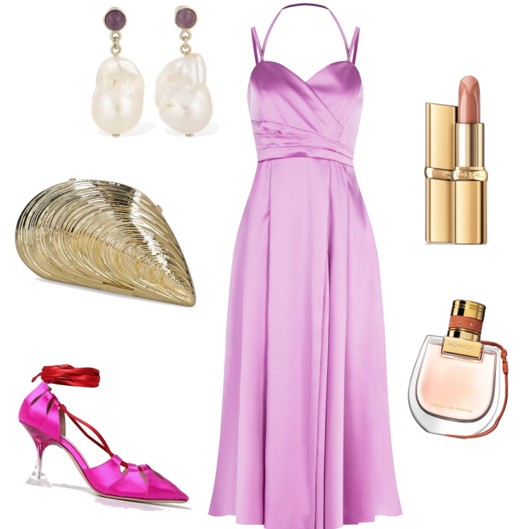 Outfit donna - Super chic serata al mare. Stile Chic per Serata fuori. Abbinamento con rossetti, profumi, vestiti lunghi, pochette, orecchini, décolleté.