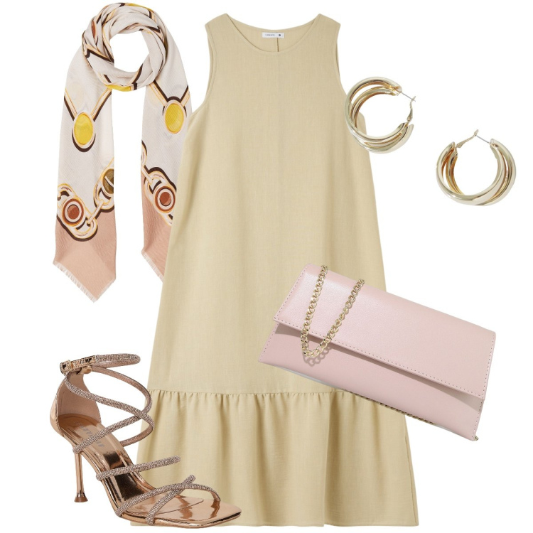 Outfit donna - L’orecchino chunky estivo. Stile Sexy per Serata fuori. Abbinamento con vestiti lunghi, sandali col tacco, pochette, orecchini, foulard.