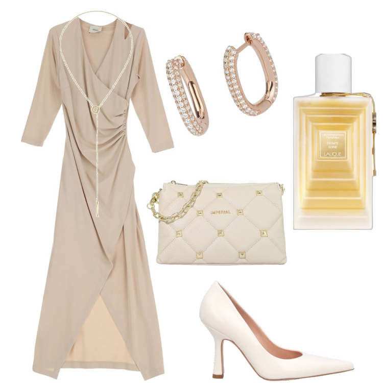 Outfit donna - Con gli orecchini chunky. Stile Bon Ton per Cerimonia. Abbinamento con collane, profumi, orecchini, pochette, vestiti lunghi, décolleté.