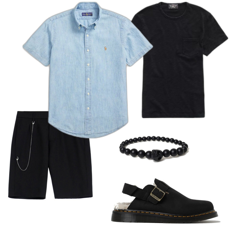 Outfit uomo - Total look #1897407. Stile Trendy per Tutti i giorni. Abbinamento con bermuda, t-shirt, camicie, braccialetti, sandali.