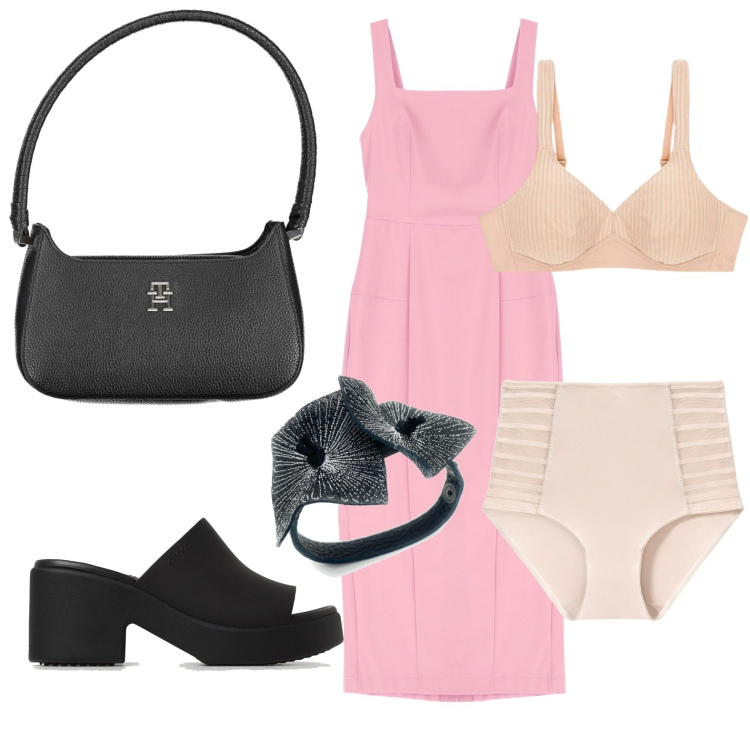 Outfit donna - Sotto il vestito. Stile Basic per Tutti i giorni. look ideale per Petite. Abbinamento con culotte, braccialetti, vestiti midi/longuette, borse a spalla, sandali, reggiseni.