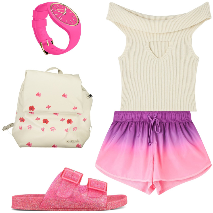 Outfit donna - Che amore di top. Stile Casual per Tutti i giorni. Abbinamento con top, shorts, orologi, sandali, zaini.