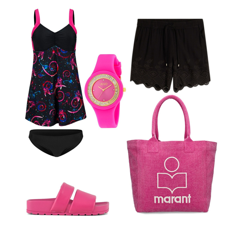 Outfit donna - Total look #1897514. Abbinamento con costumi interi, shorts, ciabatte, orologi, shopping bag.