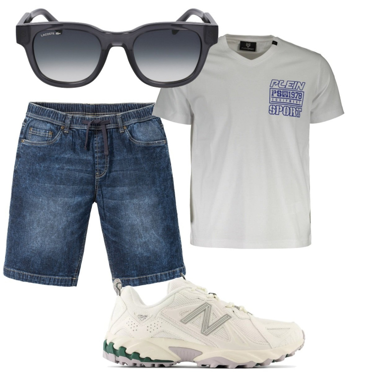 Outfit uomo - Total look #1897519. Stile Casual per Tutti i giorni. Abbinamento con bermuda, sneakers, t-shirt, occhiali da sole.