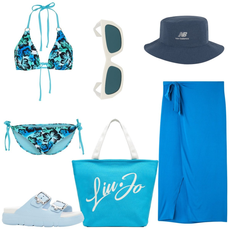 Outfit donna - Total look #1897560. Stile Chic per Mare. Abbinamento con bikini, ciabatte, vestiti da spiaggia, cappelli, occhiali da sole, shopping bag.