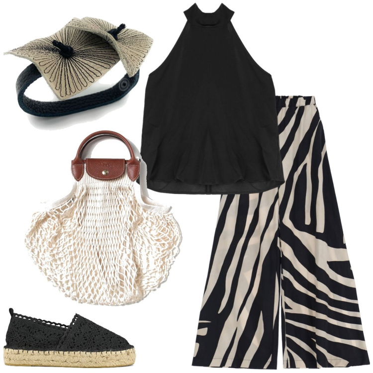 Outfit donna - Total look #1897670. Stile Casual per Tutti i giorni. Abbinamento con braccialetti, pantaloni a palazzo, canottiere, espadrillas, borse a mano.