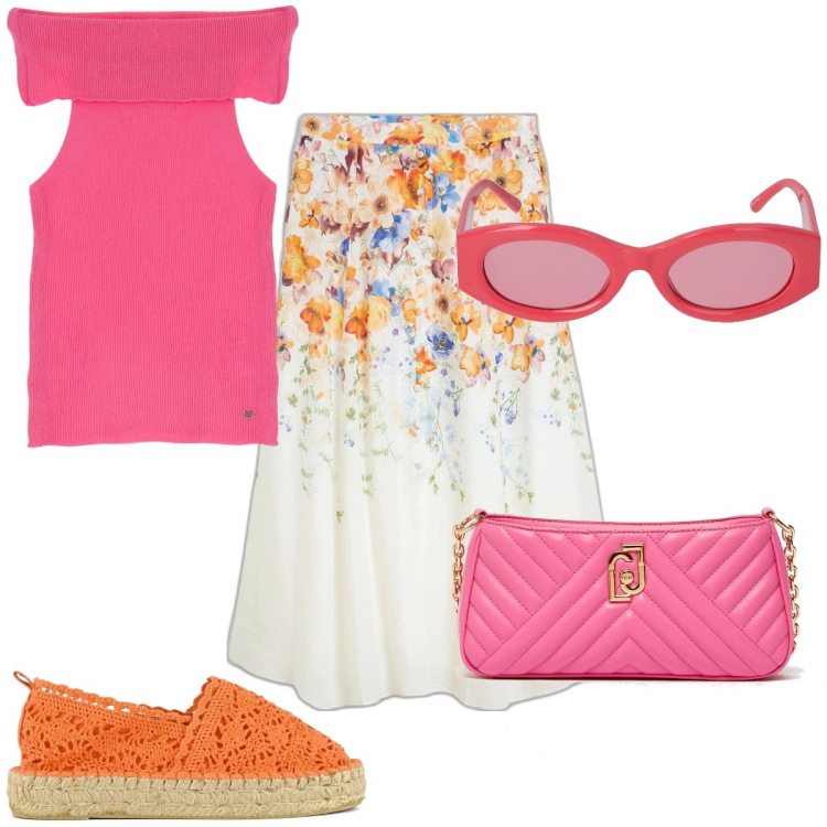 Outfit donna - Total look #1897673. Stile Romantica Abbinamento con gonne, top, espadrillas, borse a spalla, occhiali da sole.