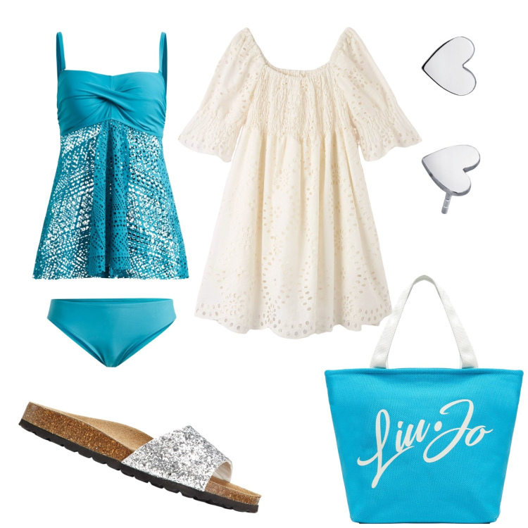 Outfit donna - Total look #1897737. Abbinamento con costumi interi, ciabatte, vestiti corti, orecchini, shopping bag.