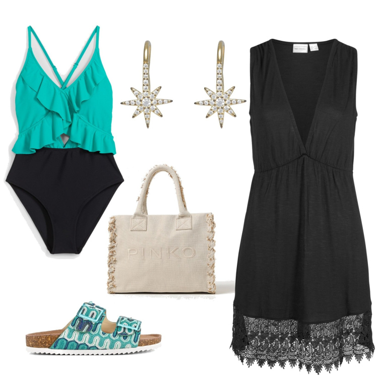 Outfit donna - Total look #1897741. Abbinamento con vestiti da spiaggia, costumi interi, orecchini, sandali, borse tote.