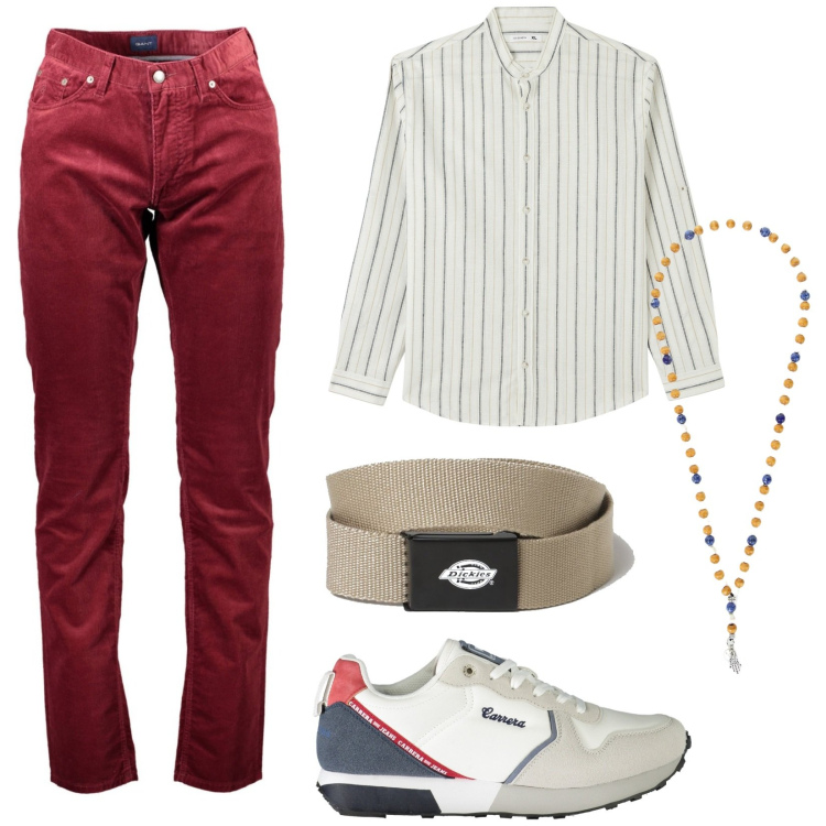 Outfit uomo - La camicia a righe. Stile Urban per Tutti i giorni. Abbinamento con camicie, collane, cinture, pantaloni, sneakers.