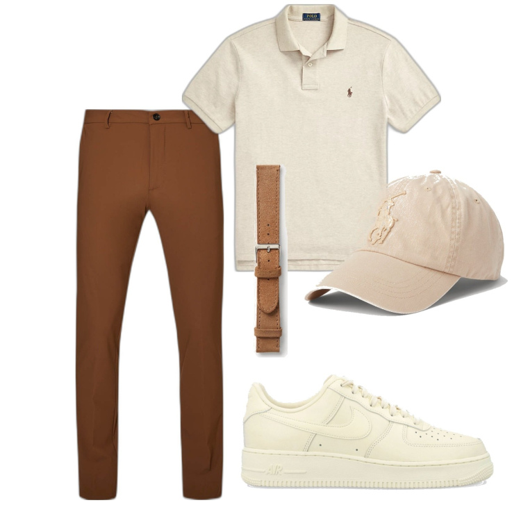 Outfit uomo - Pantaloni chino. Stile Urban per Tutti i giorni. Abbinamento con polo, orologi, cappelli, pantaloni chino, sneakers.