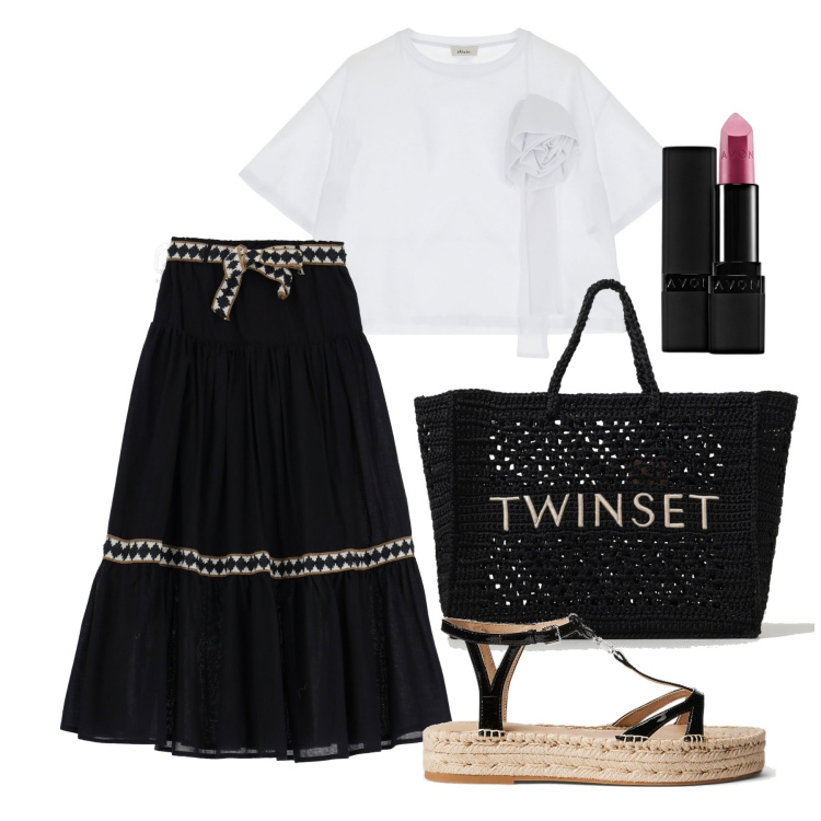 Outfit donna - Ghost outfitter - giugno. Stile Casual per Tutti i giorni. Abbinamento con rossetti, espadrillas, gonne lunghe, t-shirt, borse tote.