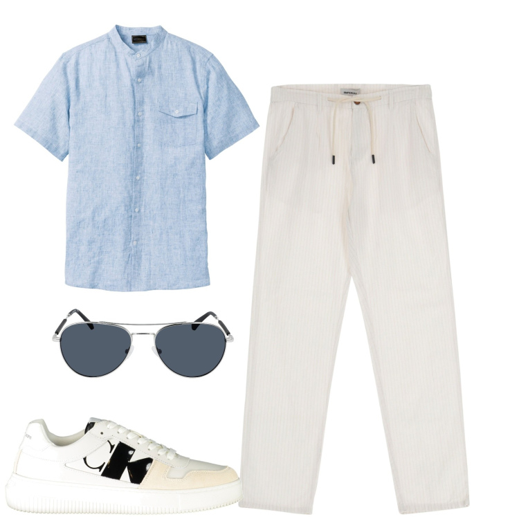 Outfit uomo - Total look #1897970. Stile Trendy per Serata speciale. Abbinamento con camicie a manica corta, pantaloni, occhiali da sole, sneakers.