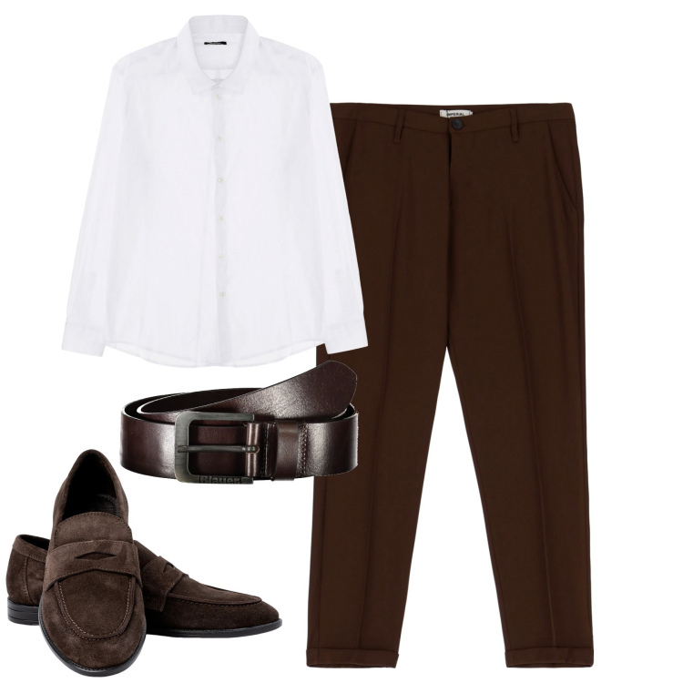 Outfit uomo - Total look #1898026. Stile Business/Elegante per Ufficio. Abbinamento con camicie, pantaloni, scarpe stringate, cinture.