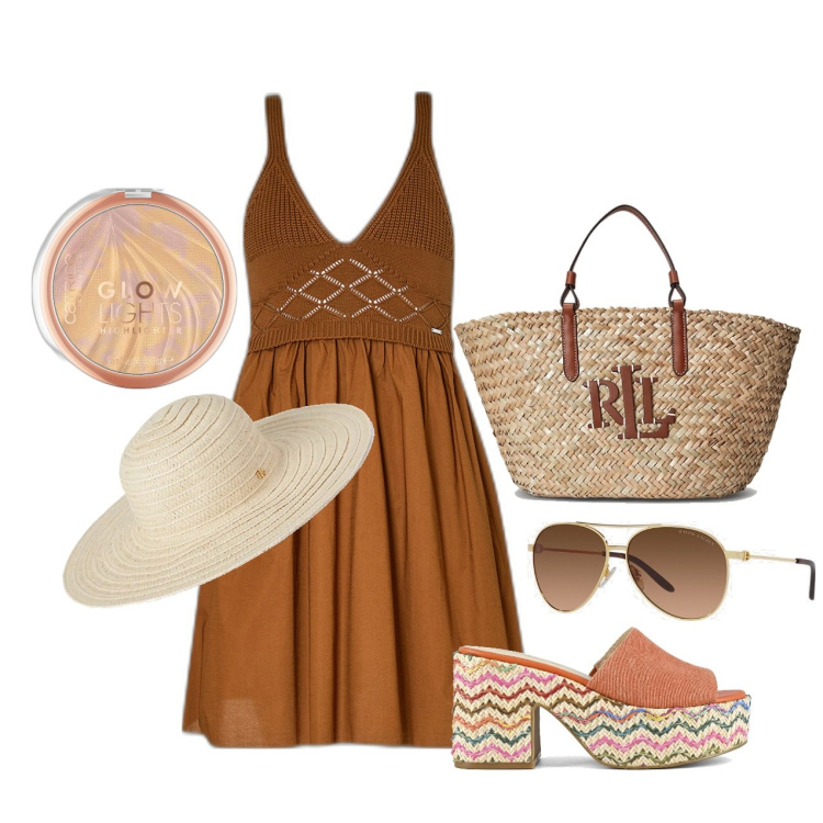 Outfit donna - Ghost outfitter- giugno. Stile Chic per Tutti i giorni. Abbinamento con ciprie, occhiali da sole, borse tote, cappelli, sandali, vestiti corti.