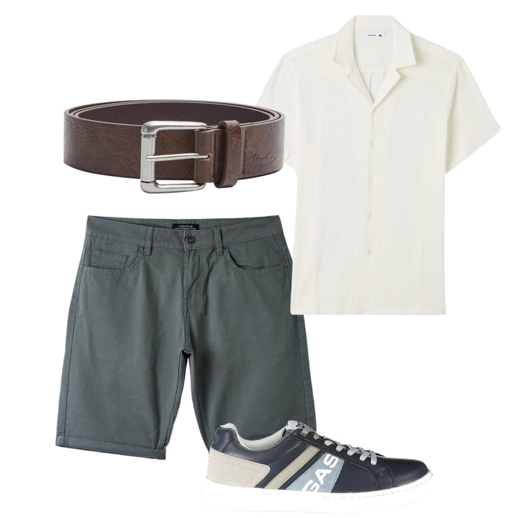 Outfit uomo - Chi ha una vita. Stile Casual per Tutti i giorni. Abbinamento con camicie a manica corta, pantaloni, cinture, sneakers.