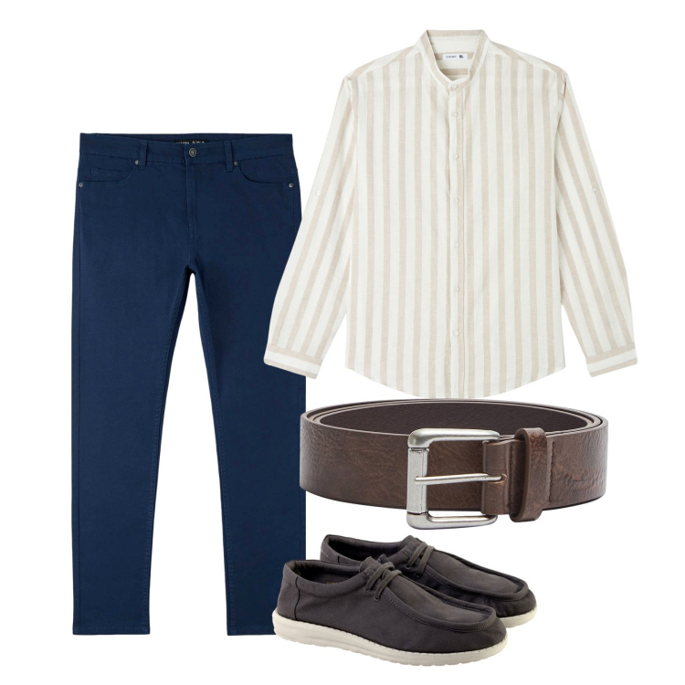Outfit uomo - City. Stile Casual per Tutti i giorni. Abbinamento con camicie, pantaloni skinny, cinture, scarpe stringate.