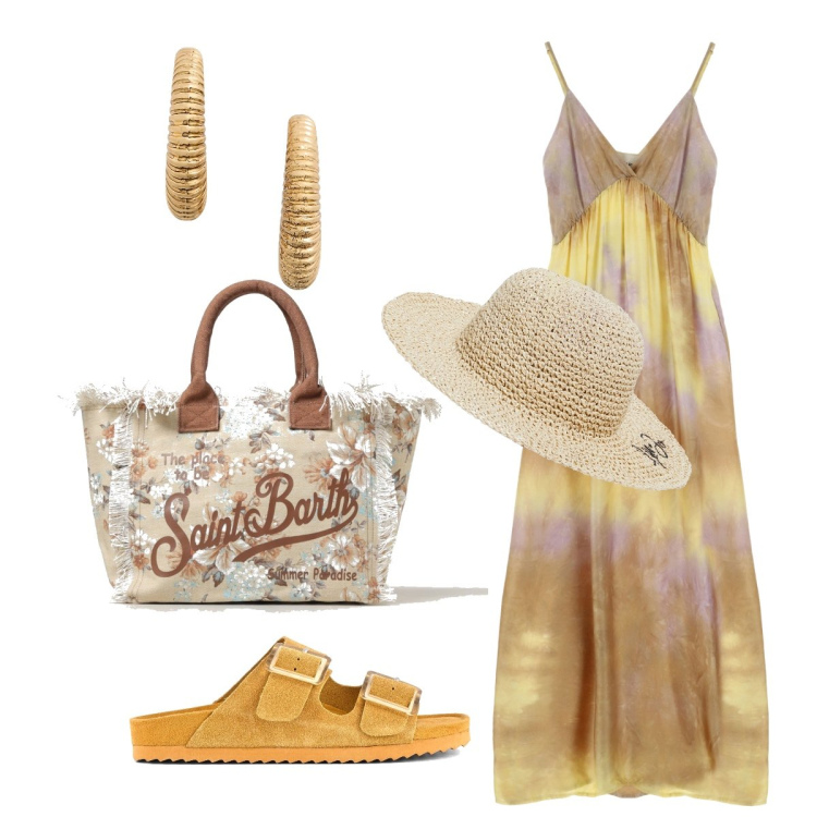 Outfit donna - Total look #1898110. Stile Minimal per Tutti i giorni. Abbinamento con vestiti lunghi, orecchini, sandali, cappelli, borse tote.