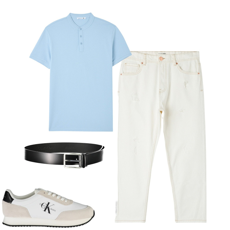 Outfit uomo - Total look #1898120. Stile Casual per Tutti i giorni. Abbinamento con jeans strappati, t-shirt, cinture, sneakers.