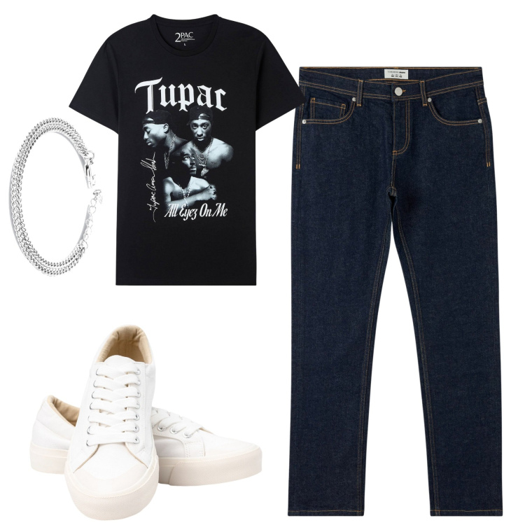 Outfit uomo - Total look #1898151. Stile Casual per Tutti i giorni. Abbinamento con t-shirt, jeans, sneakers, braccialetti.