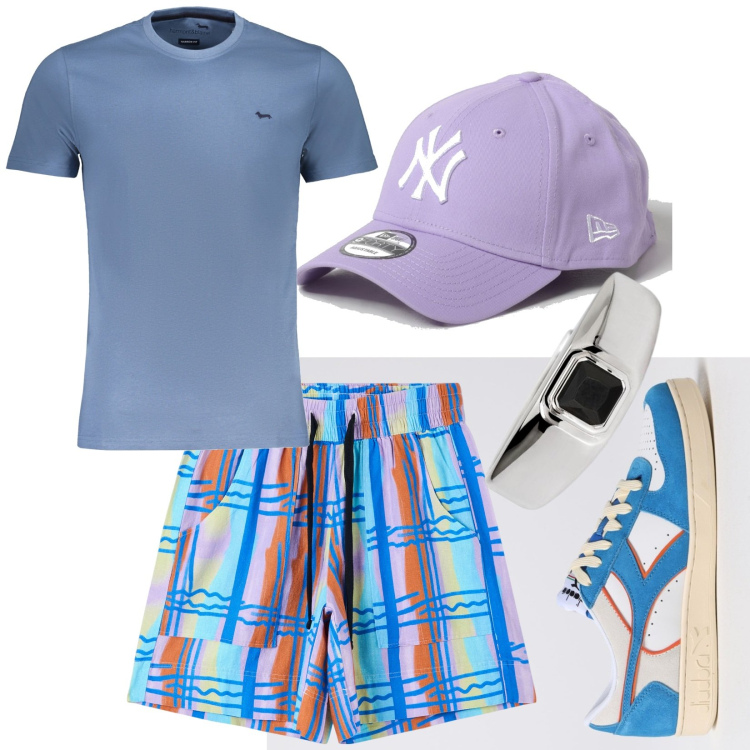 Outfit uomo - Total look #1898191. Stile Trendy per Tutti i giorni. Abbinamento con bermuda, anelli, t-shirt, sneakers, cappelli.