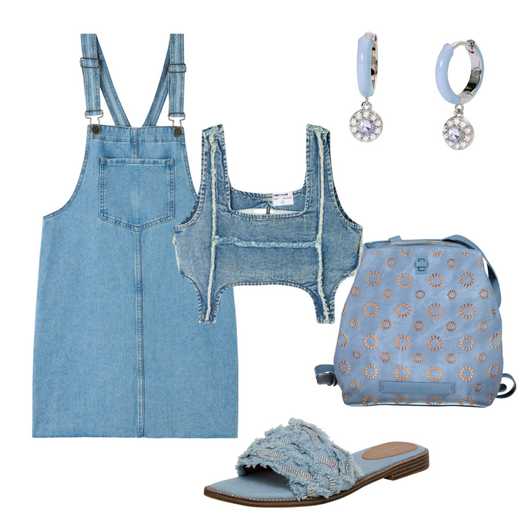 Outfit donna - Total look #1898214. Stile Casual per Tutti i giorni. Abbinamento con top, ciabatte, vestiti senza maniche, orecchini, zaini.