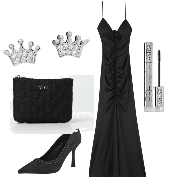 Outfit donna - Regale serata. Stile Glamour per Serata fuori. Abbinamento con mascara, décolleté, vestiti lunghi, orecchini, clutch.