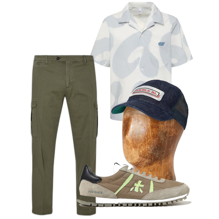 Outfit uomo - City. Stile Casual per Tutti i giorni. Abbinamento con cappelli, camicie, pantaloni cargo, sneakers.