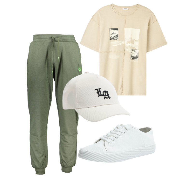 Outfit uomo - Chi ha una vita. Stile Casual per Tutti i giorni. Abbinamento con t-shirt, cappelli, sneakers, pantaloni.