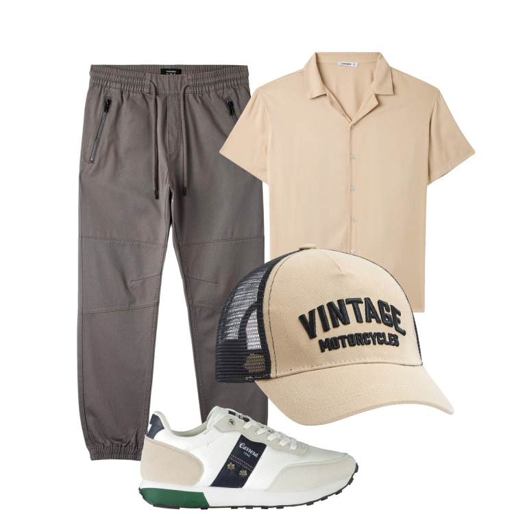 Outfit uomo - City. Stile Casual per Tutti i giorni. Abbinamento con camicie a manica corta, pantaloni, cappelli, sneakers.
