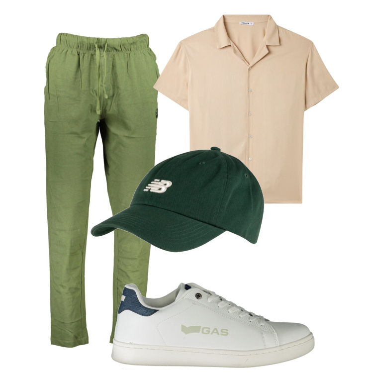 Outfit uomo - City. Stile Casual per Tutti i giorni. Abbinamento con camicie a manica corta, cappelli, pantaloni, sneakers.