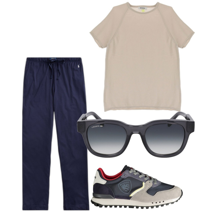 Outfit uomo - City. Stile Urban per Tutti i giorni. Abbinamento con t-shirt, pantaloni, occhiali da sole, sneakers.