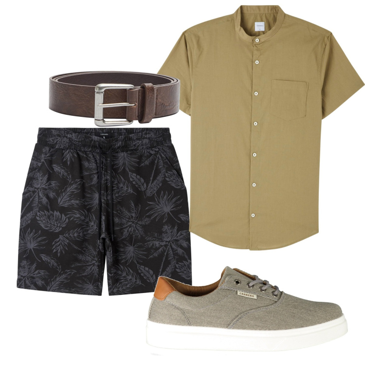 Outfit uomo - City. Stile Casual per Tutti i giorni. Abbinamento con camicie a manica corta, bermuda, cinture, sneakers.
