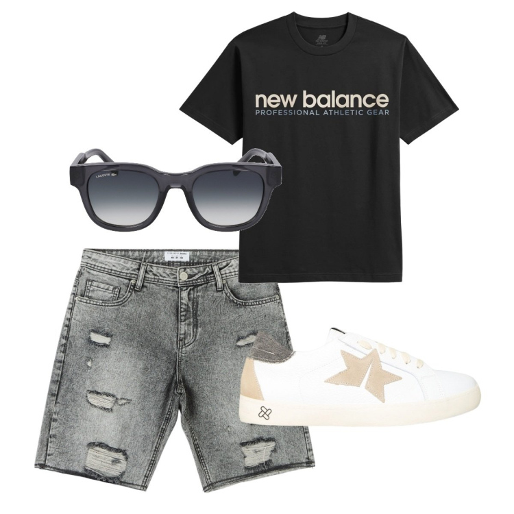 Outfit uomo - City. Stile Casual per Tutti i giorni. Abbinamento con shorts, t-shirt, sneakers, occhiali da sole.