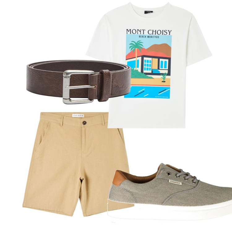 Outfit uomo - City. Stile Casual per Tutti i giorni. Abbinamento con t-shirt, cinture, shorts, sneakers.
