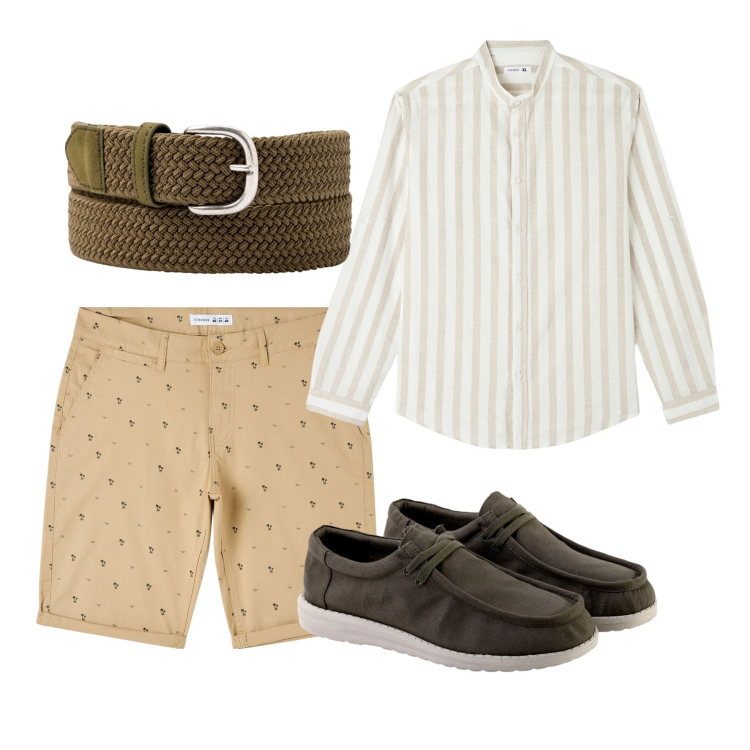 Outfit uomo - City. Stile Casual per Tutti i giorni. Abbinamento con camicie, shorts, scarpe stringate, cinture.
