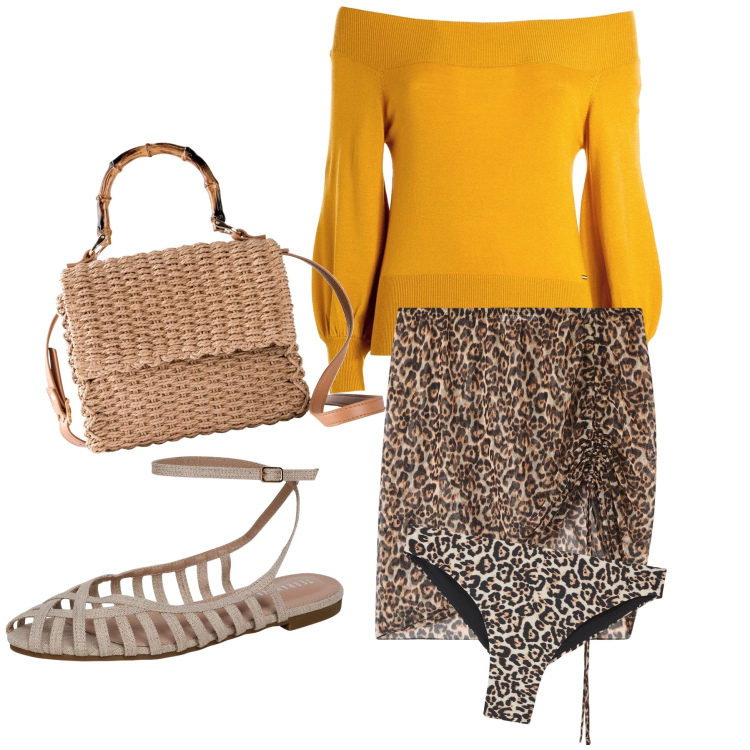 Outfit donna - Gonna ed intimo animalier. Stile Trendy per Tutti i giorni. Abbinamento con borse a mano, culotte, ballerine, minigonne, maglieria.
