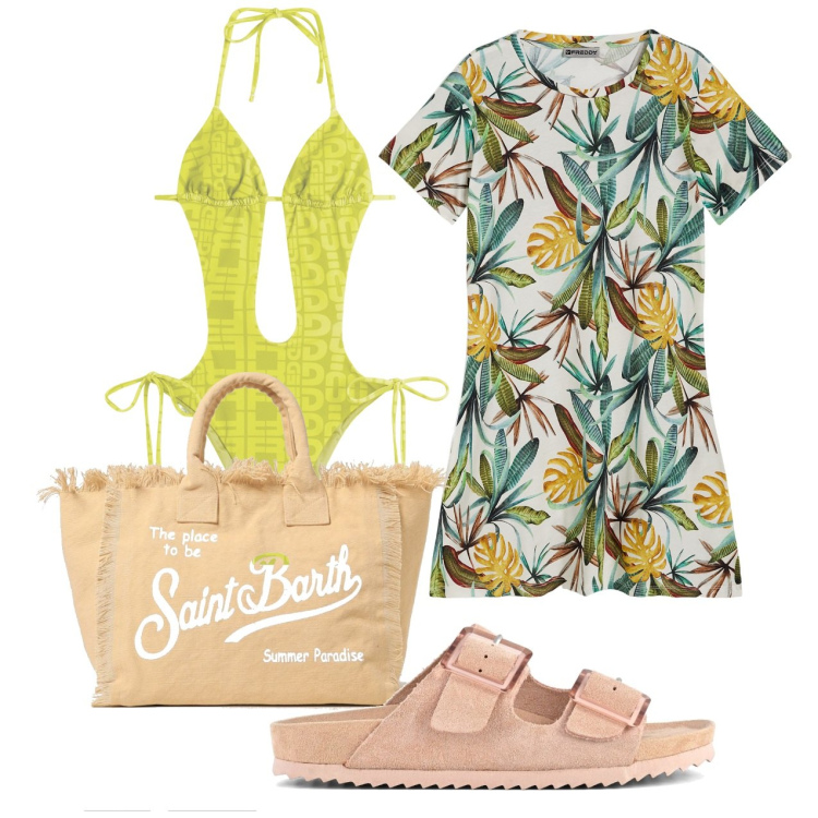 Outfit donna - Esotica. Stile Bon Ton per Mare. Abbinamento con costumi interi, vestiti, sandali, borse a spalla.