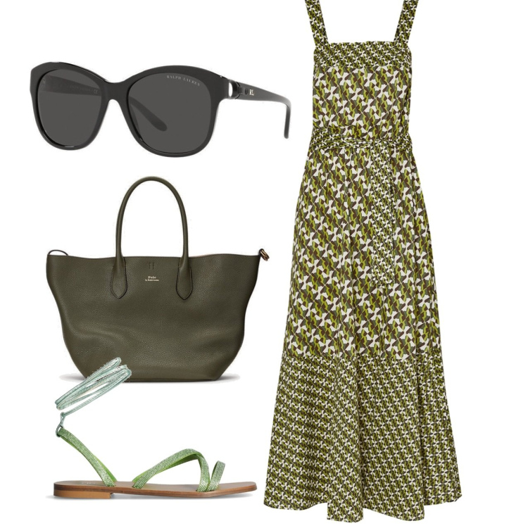 Outfit donna - Prendisole. Stile Chic per Tutti i giorni. Abbinamento con occhiali da sole, borse tote, sandali, vestiti lunghi.