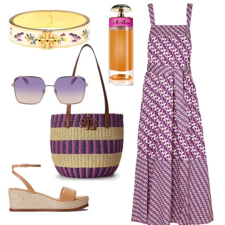 Outfit donna - Gipsy. Stile Boho per Tutti i giorni. Abbinamento con braccialetti, profumi, espadrillas, borse tote, vestiti lunghi, occhiali da sole.