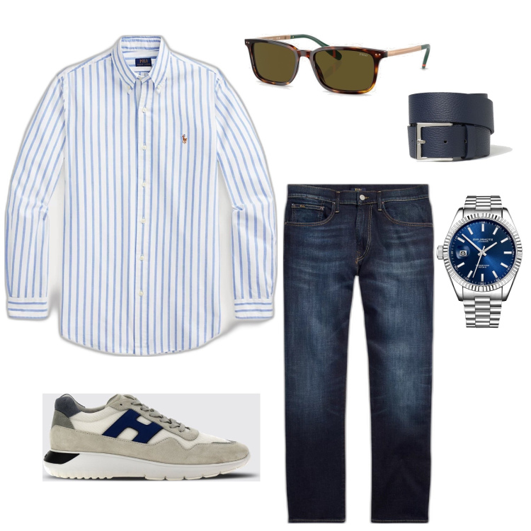 Outfit uomo - Cena tra amici. Stile Casual per Serata speciale. Abbinamento con jeans dritti, camicie, occhiali da sole, orologi, sneakers, cinture.