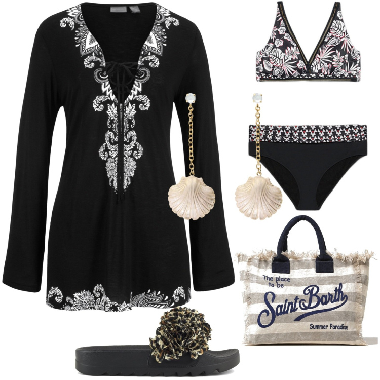 Outfit donna - Total look #1898522. Abbinamento con vestiti da spiaggia, orecchini, ciabatte, bikini, borse tote.