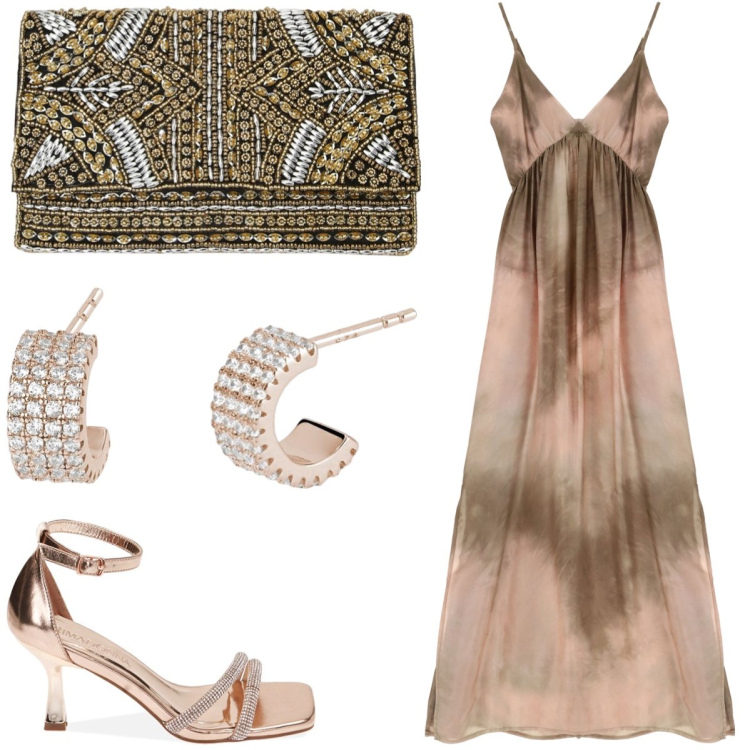 Outfit donna - Total look #1898577. Stile Glamour per Serata fuori. Abbinamento con orecchini, sandali gioiello, pochette, vestiti lunghi.