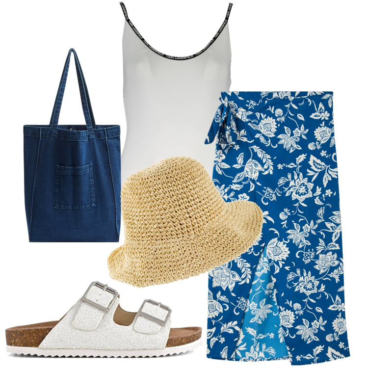 Outfit donna - Giornata al mare. Stile Casual per Mare. Abbinamento con cappelli, vestiti da spiaggia, shopping bag, sandali, costumi interi.